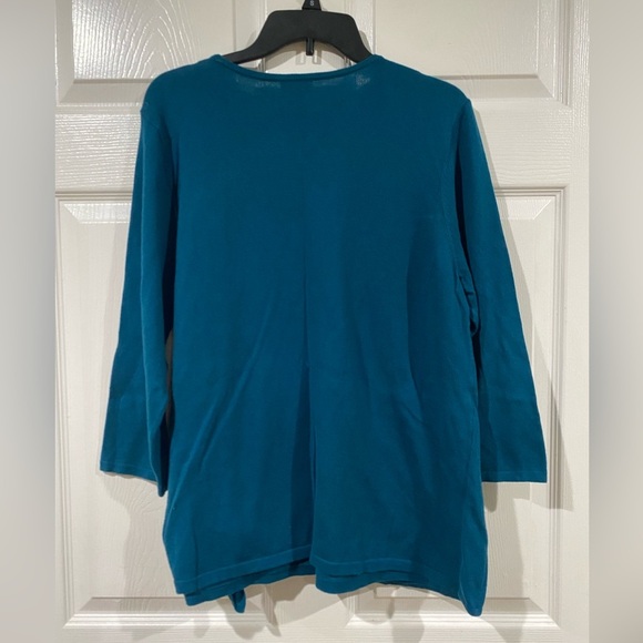 J. Jill Sweater Top XL Teal Cotton Blend Knit 3/4 Sleeve Round Neck Knot Tie - Picture 8 of 9